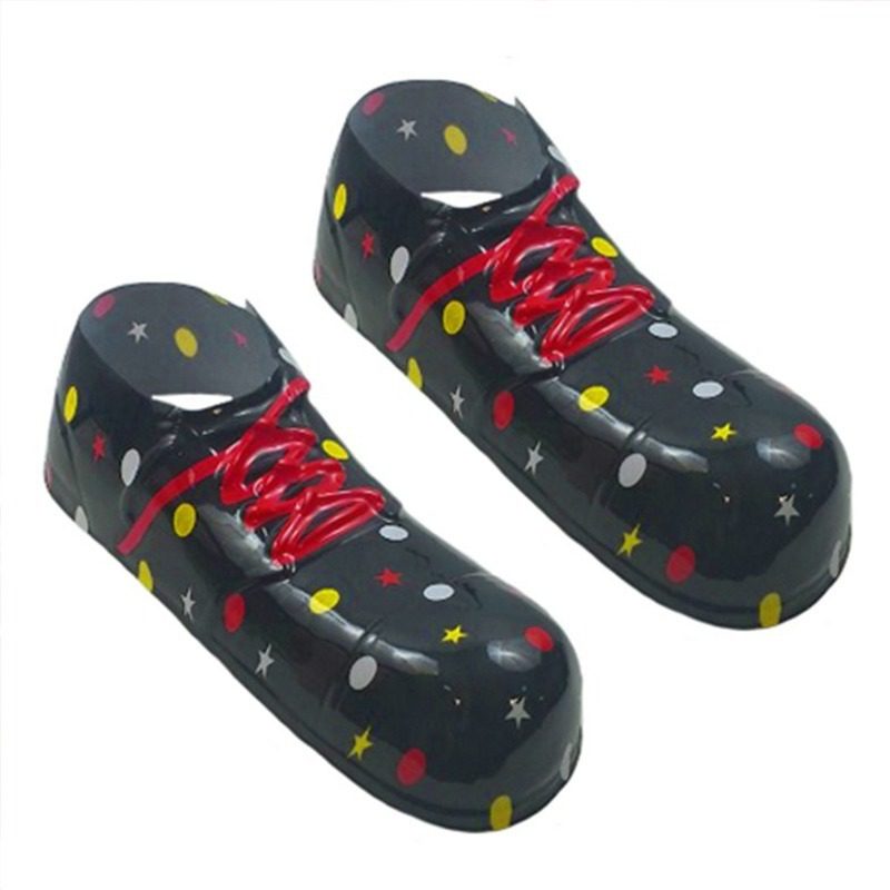 Chaussures De Clown Adulte Taille Unique - Noir Et Blanc à Pois - Pour Déguisement Halloween, Carnaval, Cosplay