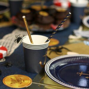 paille or et bleu marine décoration d'anniversaire Fort Boyard