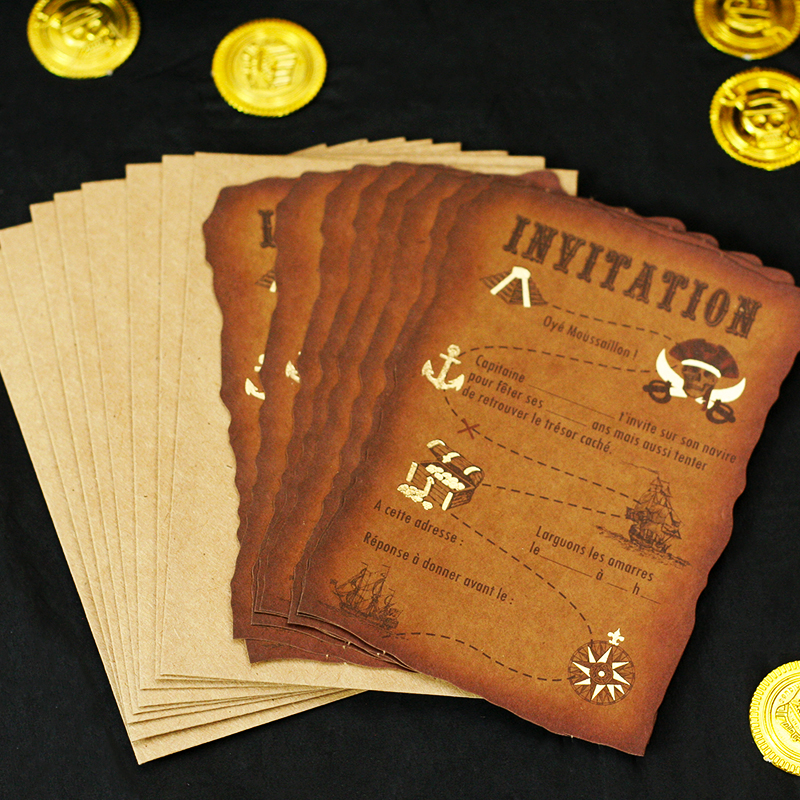 8 Cartons d'invitation et Enveloppes papier - Carte de Pirates pas