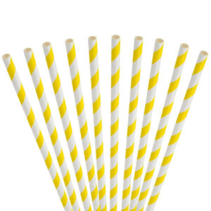 10 pailles rayées jaune et blanc