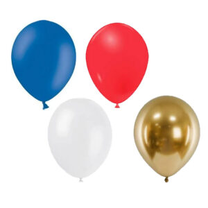 Lot de 24 ballons Olympiades (bleu, blanc, rouge et or)